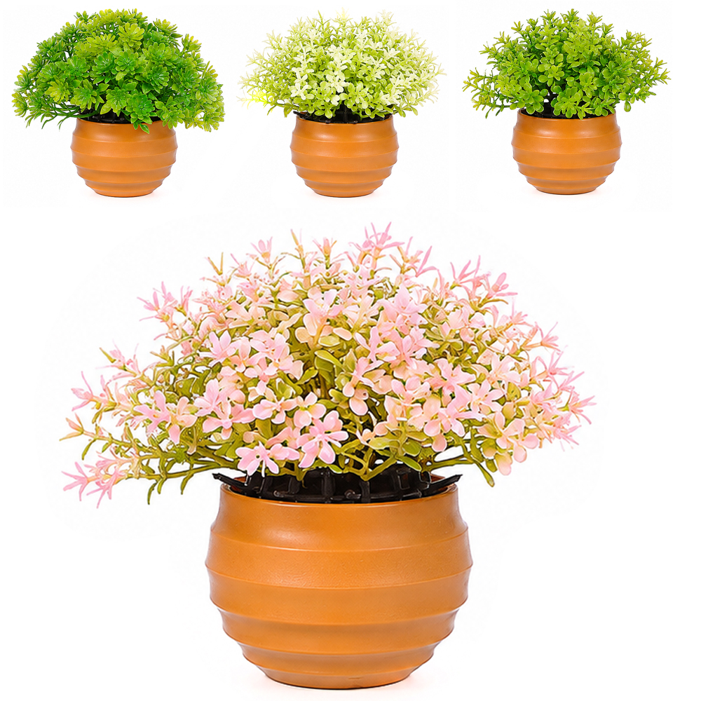 FLOR PERMANENTE COM VASO DE PLASTICO REDONDO SORTIDAS 11X6CM DE Ø