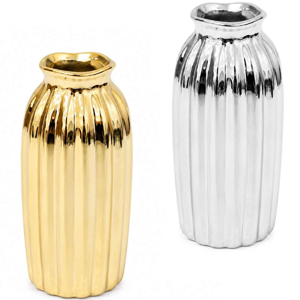 ENFEITE VASO DE PORCELANA METALIZADO DOURADO / PRATA 12,5X6CM DE Ø