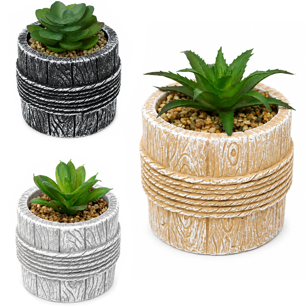 FLOR PERMANENTE SUCULENTA COM VASO DE CIMENTO REDONDO 9X7,5CMDE Ø