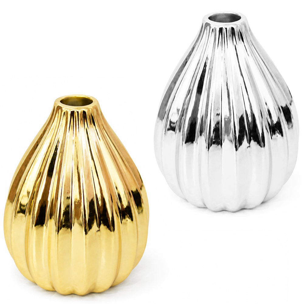 ENFEITE VASO DE PORCELANA METALIZADO DOURADO / PRATA 11X8CM DE Ø