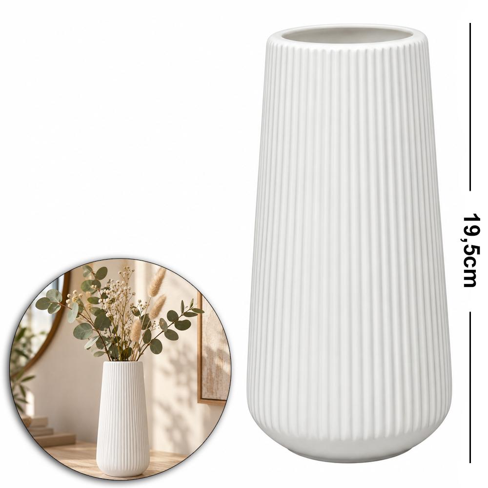VASO DE PLASTICO REDONDO CONICO FRISADO P WHITE 19,5X10CM DE Ø 