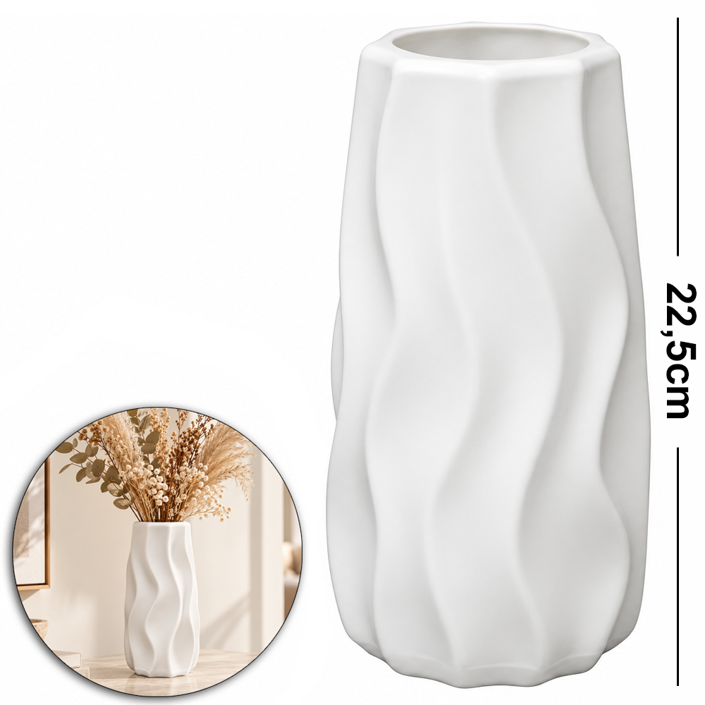 VASO DE PLASTICO REDONDO CONICO ONDULADO M  WHITE 22,5X11,5CM DE Ø