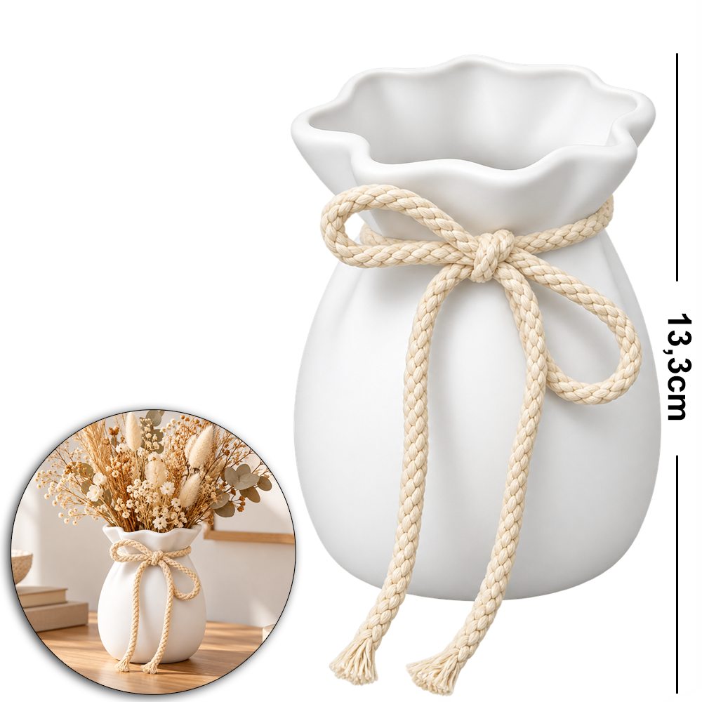 VASO DE PLASTICO REDONDO COM LACO DE CORDAO P  WHITE 13,3X9,5CM DE Ø 