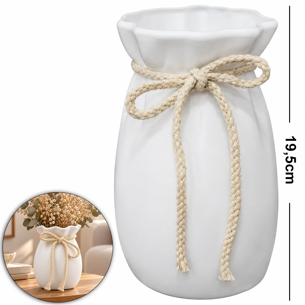 VASO DE PLASTICO REDONDO C/LACO DE CORDAO M WHITE 19,5X11CM DE Ø 