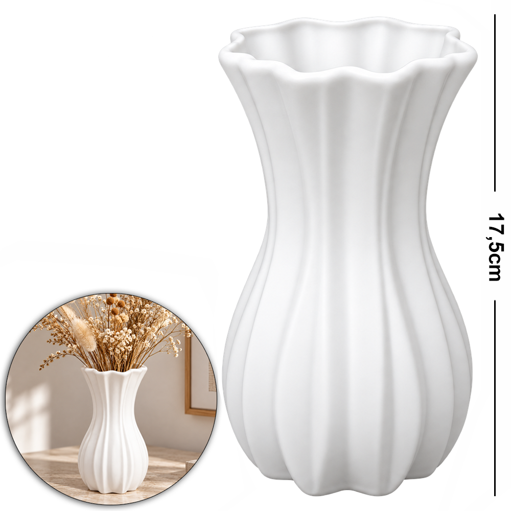 VASO DE PLASTICO REDONDO PLISSADO P  WHITE 17,5X9,5CM DE Ø 