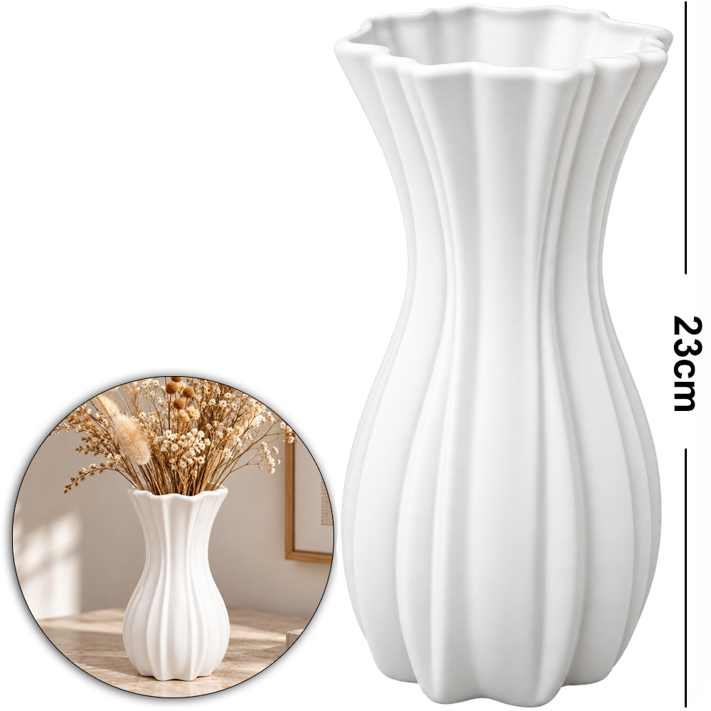 VASO DE PLASTICO REDONDO PLISSADO M WHITE 23X10,3CM DE Ø 