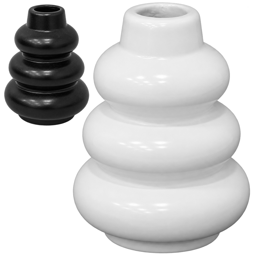 ENFEITE VASO DE PORCELANA REDONDO PRETO / BRANCO 9,5X7CM DE Ø 