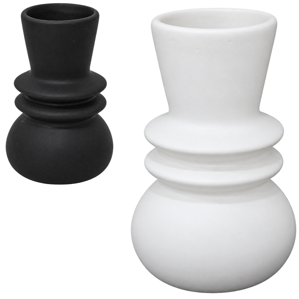 ENFEITE VASO DE PORCELANA REDONDO PRETO / BRANCO 13X8,3CM DE Ø