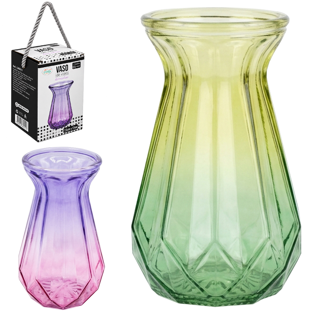 VASO DE VIDRO REDONDO COM LACO TRANSCOLOR 14,5X9CM DE Ø 