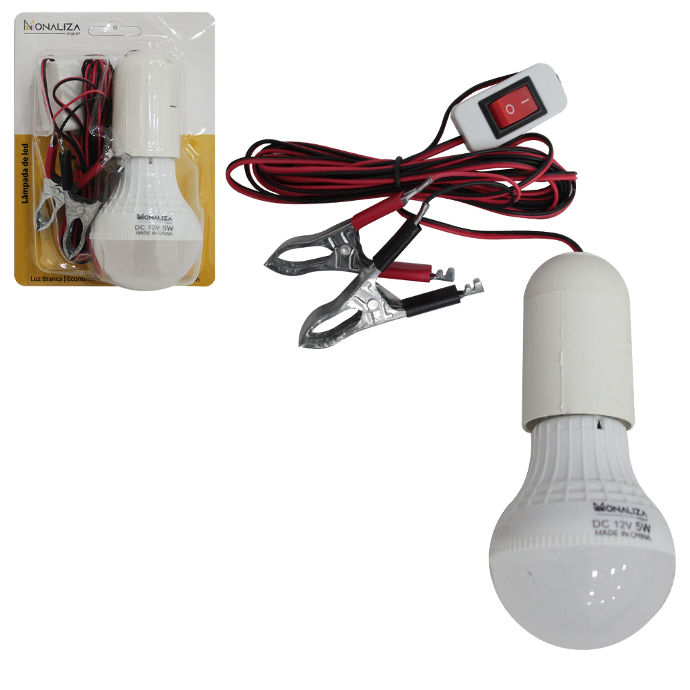 LAMPADA DE EMERGENCIA AUTOMOTIVA COM GARRAS PARA BATERIA 5W 12V 