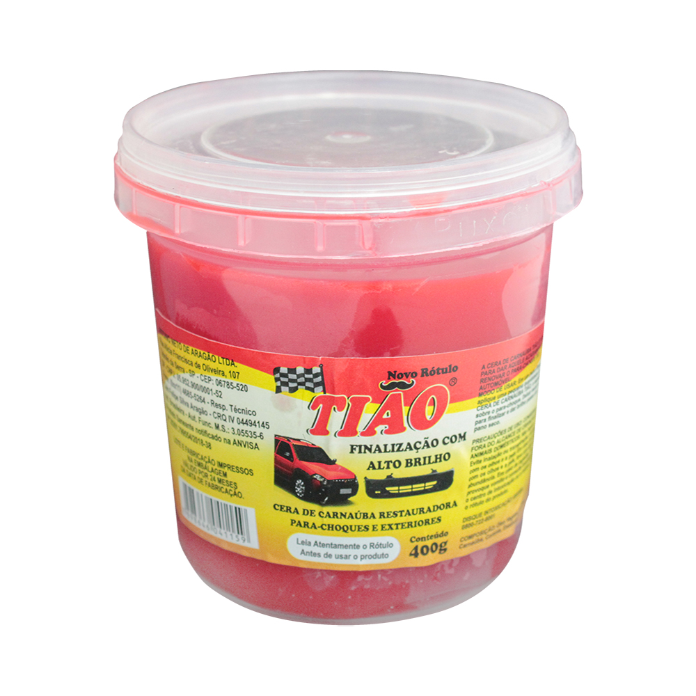 CERA AUTOMOTIVA VERMELHA COM CARNAUBA RESTAURADORA PARA-CHOQUES E EXTERIORES ALTO BRILHO TIAO 400ML
