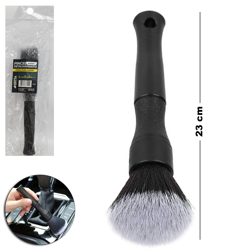 PINCEL DETALHAMENTO CERDAS EXTRA SUAVES ESTETICA AUTOMOTIVA CABO PLASTICO 15X8X4CM