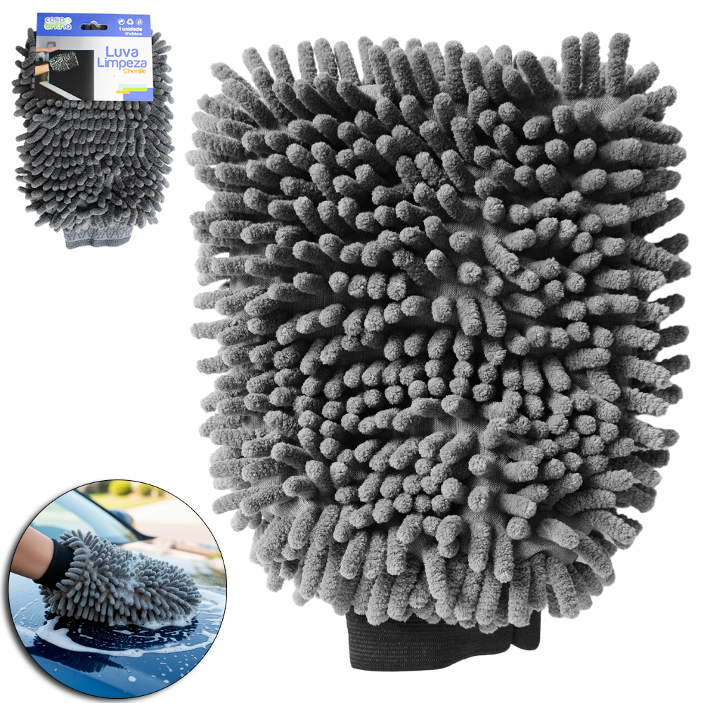 LUVA PARA LIMPEZA CHENILLE MULTIUSO CASA BRILHA 24X17CM
