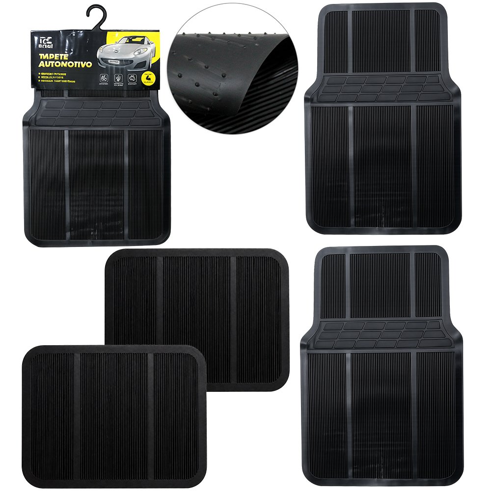 JOGO DE TAPETE PARA CARRO EMBORRACHADO PRETO COM 4 PECAS