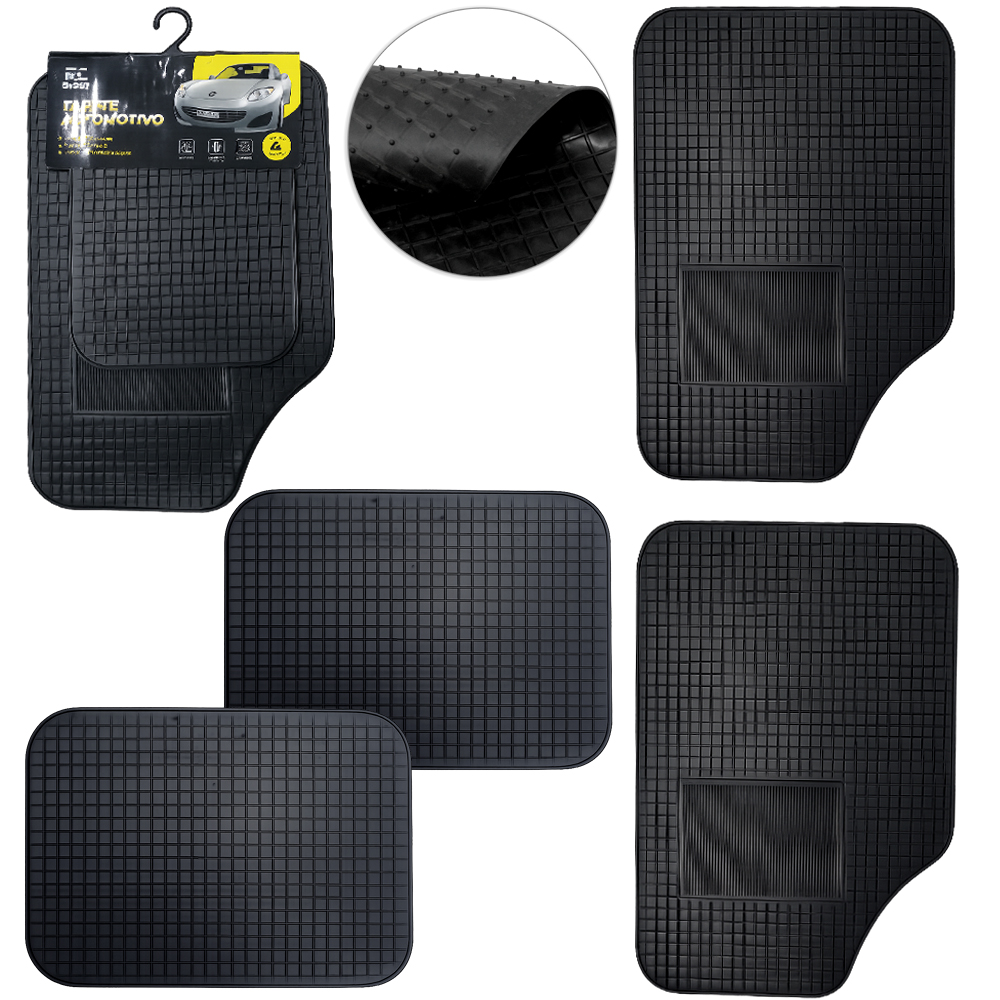 JOGO DE TAPETE PARA CARRO EMBORRACHADO PRETO COM 4 PECAS