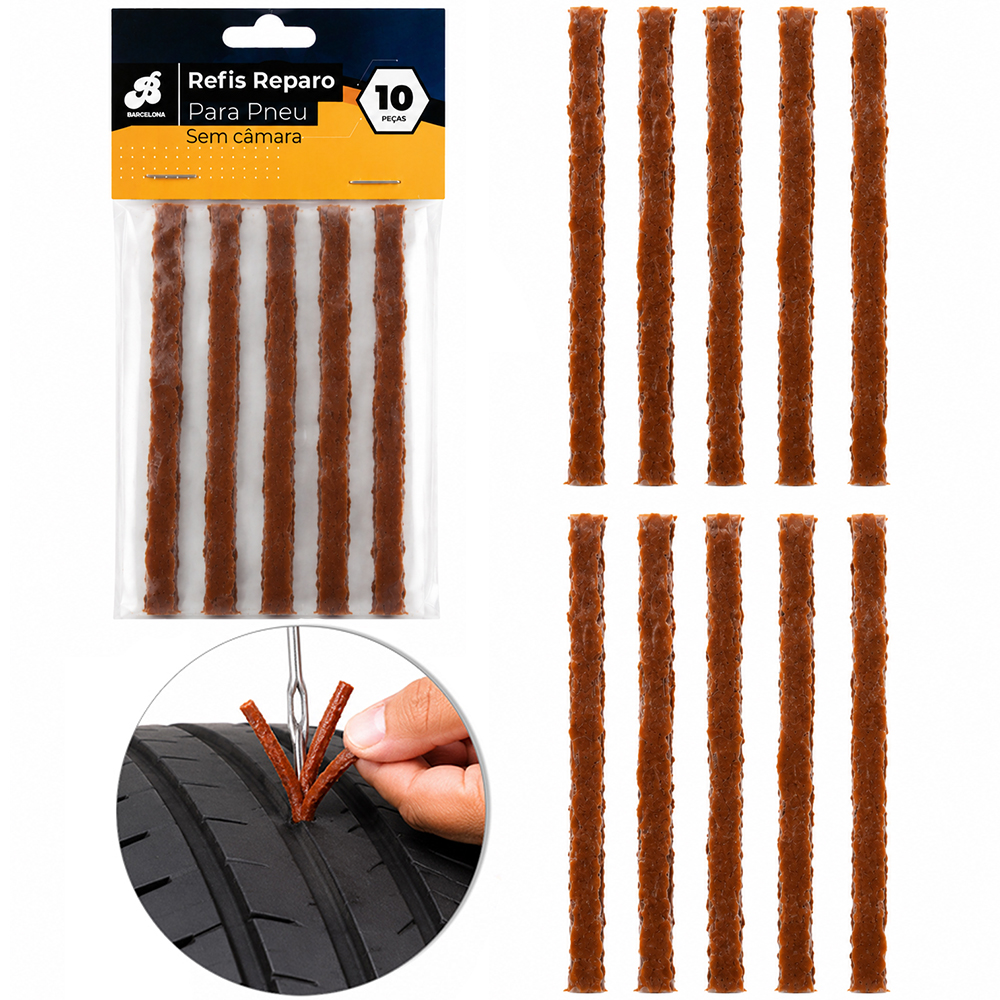 REFIL MACARRAO PARA REPARO DE PNEU COM 10 PECAS 10CMX6MM