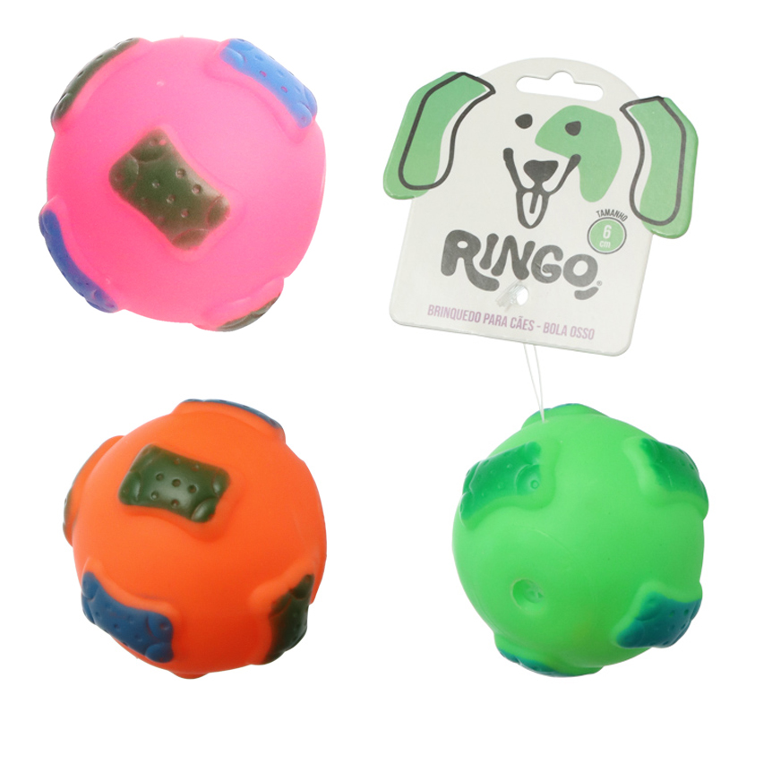 BRINQUEDO PARA CACHORRO BOLA OSSO DE PVC COM SOM 6CM DE Ø