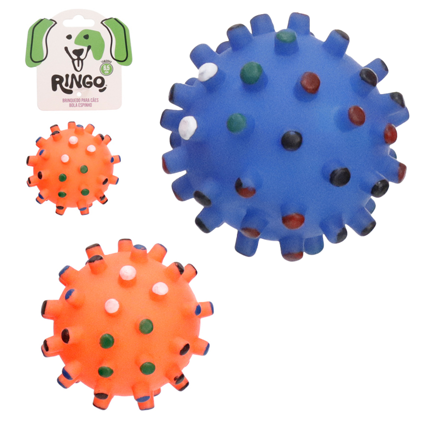 BRINQUEDO PARA CACHORRO BOLA CRAVO / ESPINHO DE PLASTICO COM SOM 6,5CM DE Ø  