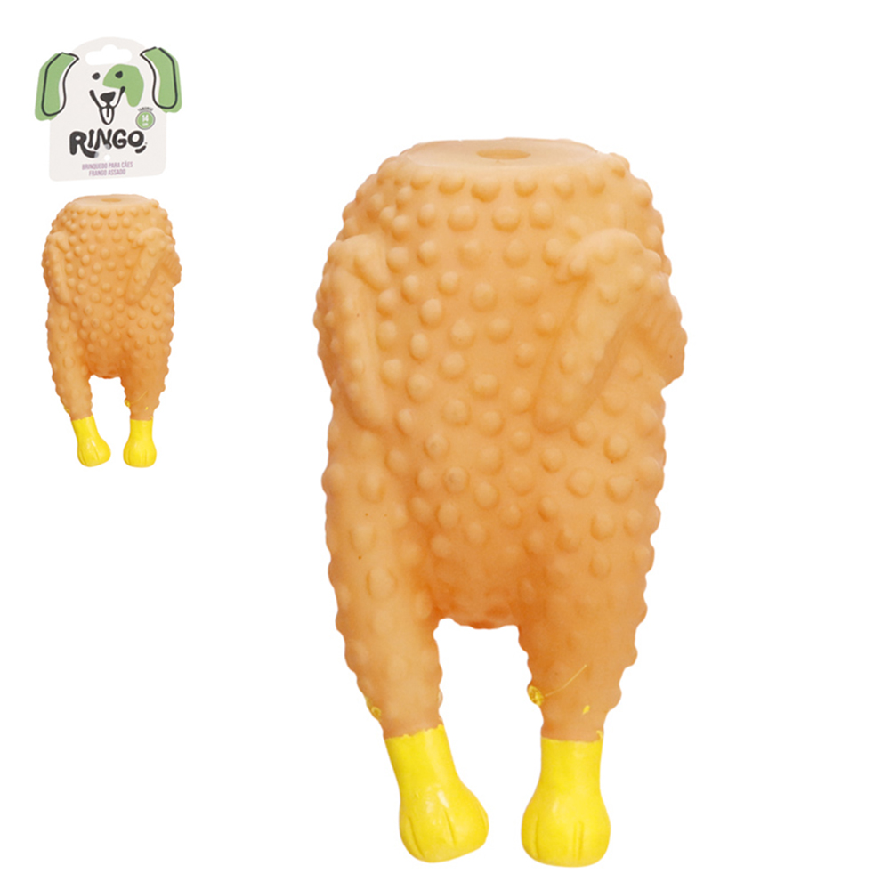 BRINQUEDO PARA CACHORRO FRANGO ASSADO DE PLASTICO COM SOM 14X7,5CM  