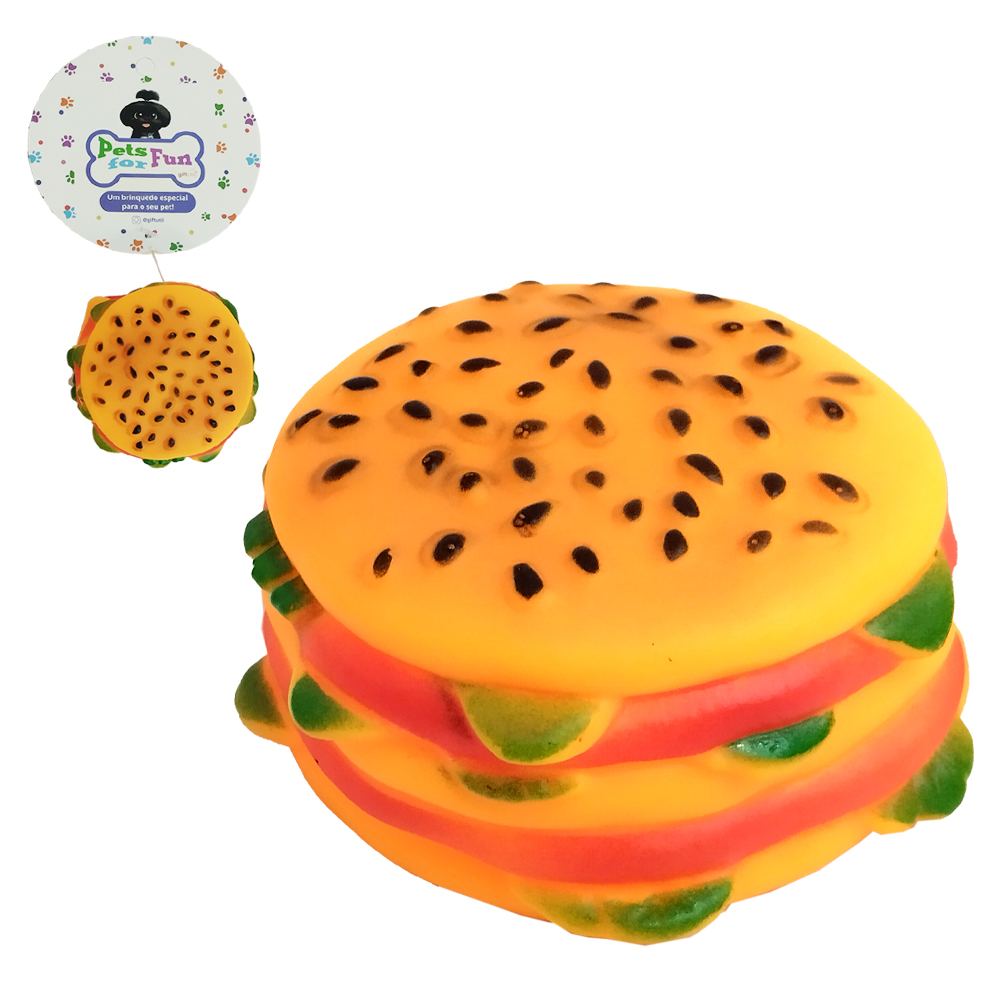 BRINQUEDO PARA CACHORRO HAMBURGUER DE PVC COM SOM 3,5X8CM Ø