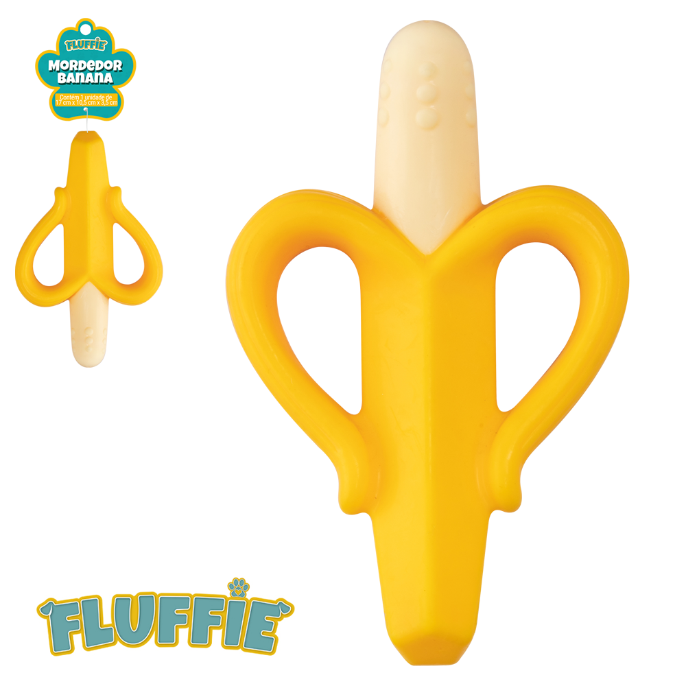 BRINQUEDO MORDEDOR PARA CACHORRO BANANA DE BORRACHA FLUFFIE 17X10,5X3,5CM