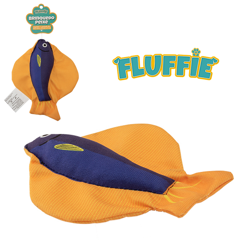 BRINQUEDO PARA CACHORRO PEIXE DE PELUCIA COM GUIZO FLUFFIE 18,5X13X3CM