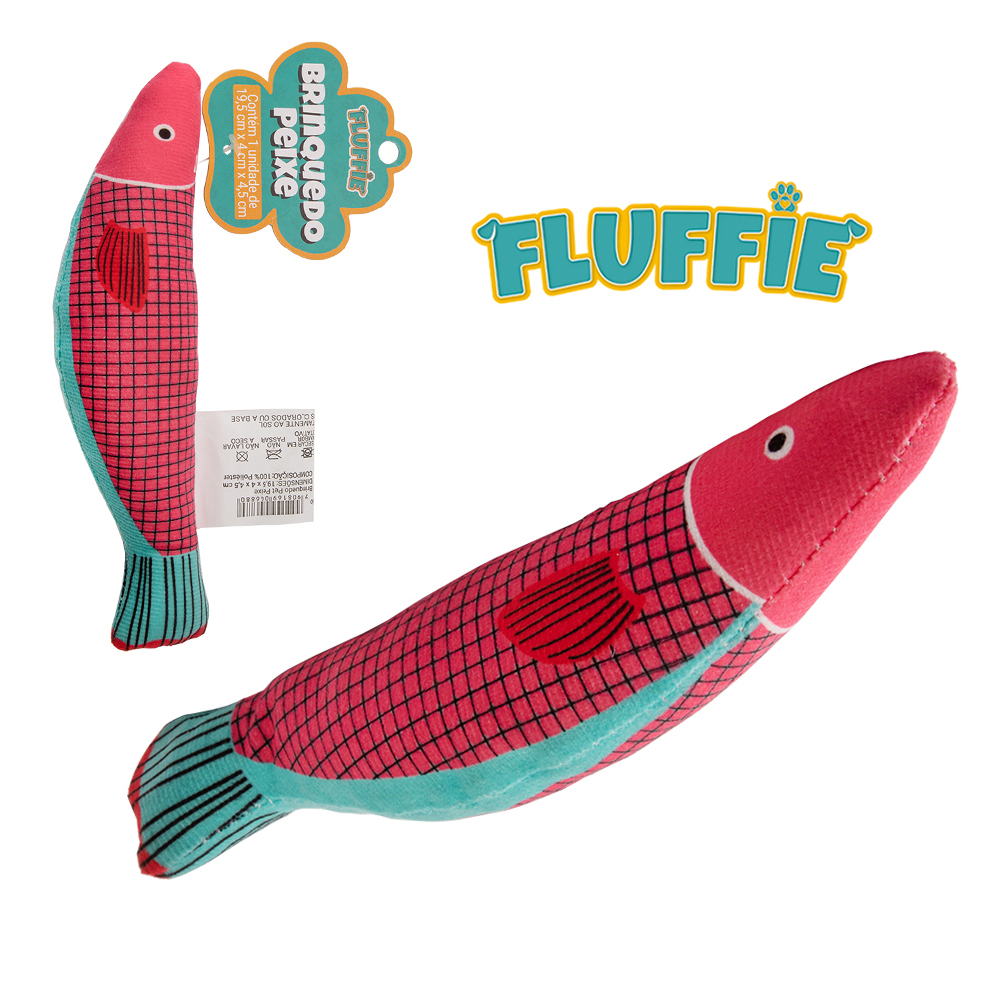 BRINQUEDO PARA CACHORRO PEIXE DE PELUCIA COM GUIZO FLUFFIE 19,5X4,5X4CM