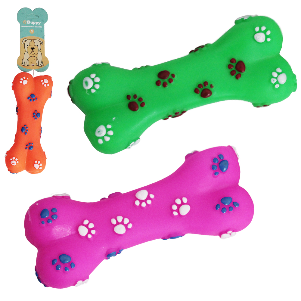 BRINQUEDO MORDEDOR PARA CACHORRO OSSO PATA DE PLASTICO COM SOM 14,5X7X3,5CM