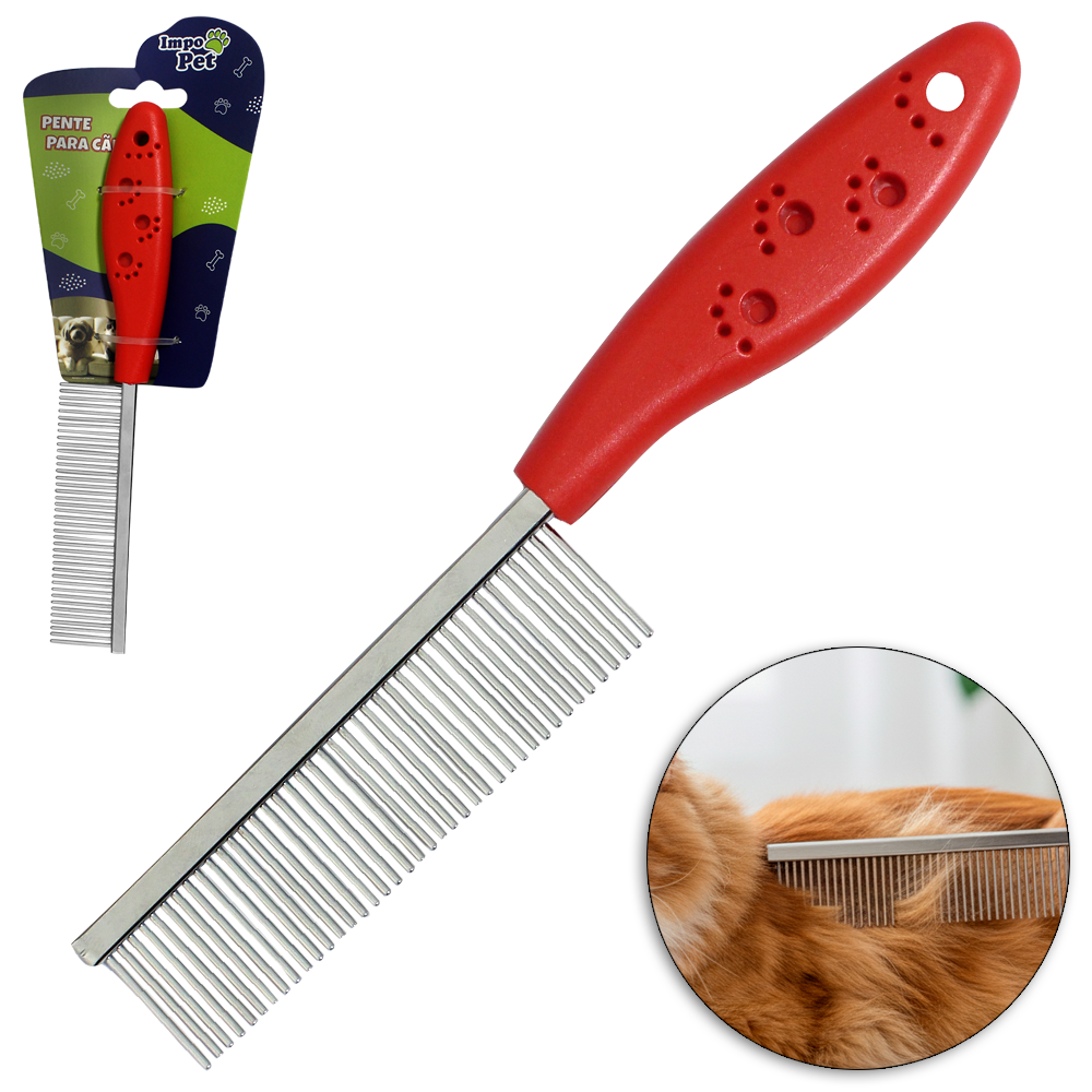 PENTE DE METAL DESEMBOLADOR PARA CACHORRO E GATO CABO PLASTICO 20CM IMPO PET