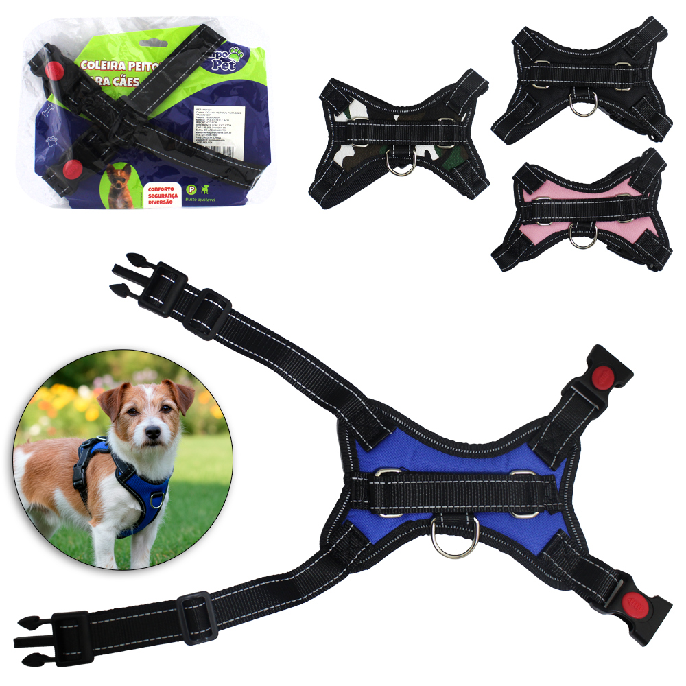 COLEIRA PEITORAL DE POLIESTER PARA CACHORRO PEQUENO 18,5X12CM IMPO PET