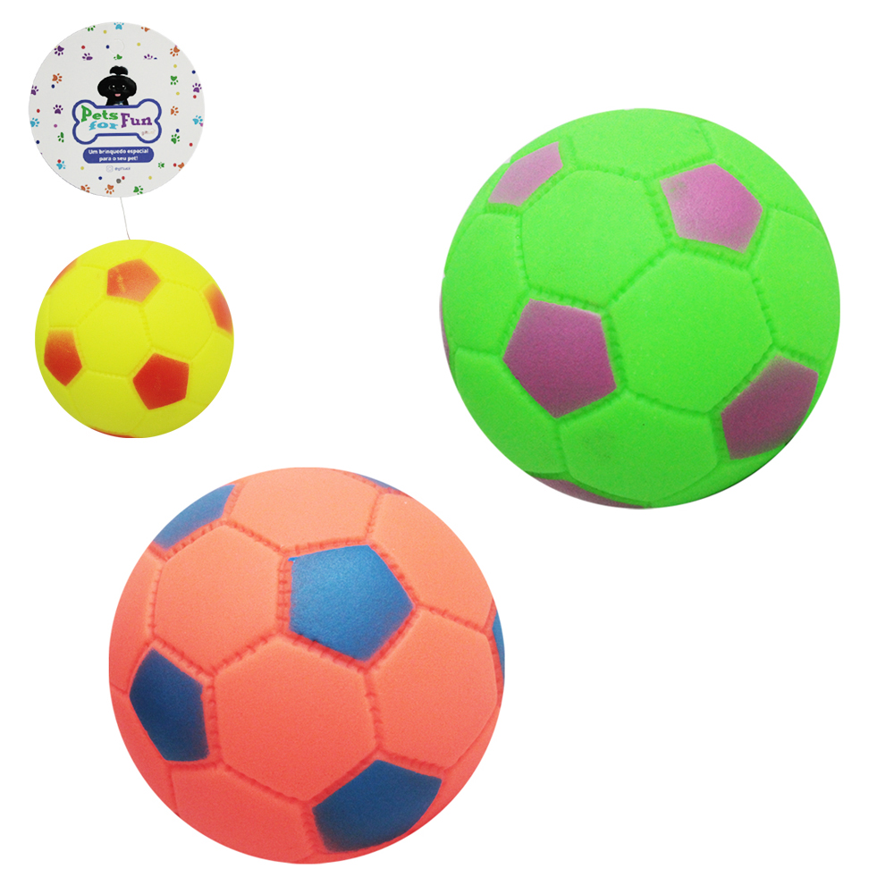 BRINQUEDO PARA CACHORRO BOLA DE FUTEBOL DE PVC COM SOM 7CM DE Ø