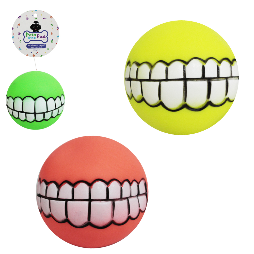 BRINQUEDO PARA CACHORRO BOLA DENTES / SORRISO DE PVC COM SOM 7,5CM DE Ø