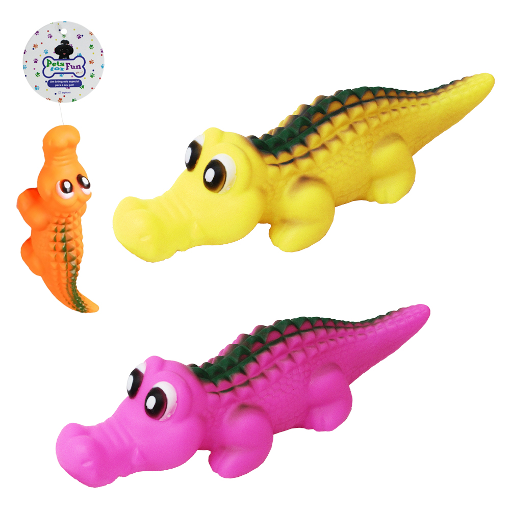 BRINQUEDO PARA CACHORRO JACARE DE PVC COM SOM 20X6X6CM