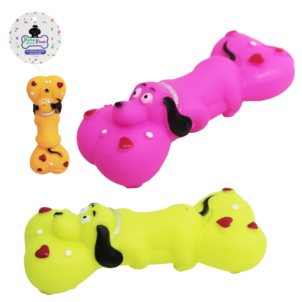 BRINQUEDO PARA CACHORRO OSSO CACHORRO DE PVC COM SOM COLORS 15X6X4,5CM