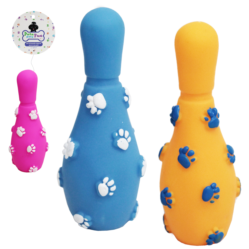 BRINQUEDO PARA CACHORRO PINO DE BOLICHE PATA DE PVC COM SOM 14X5CM DE Ø