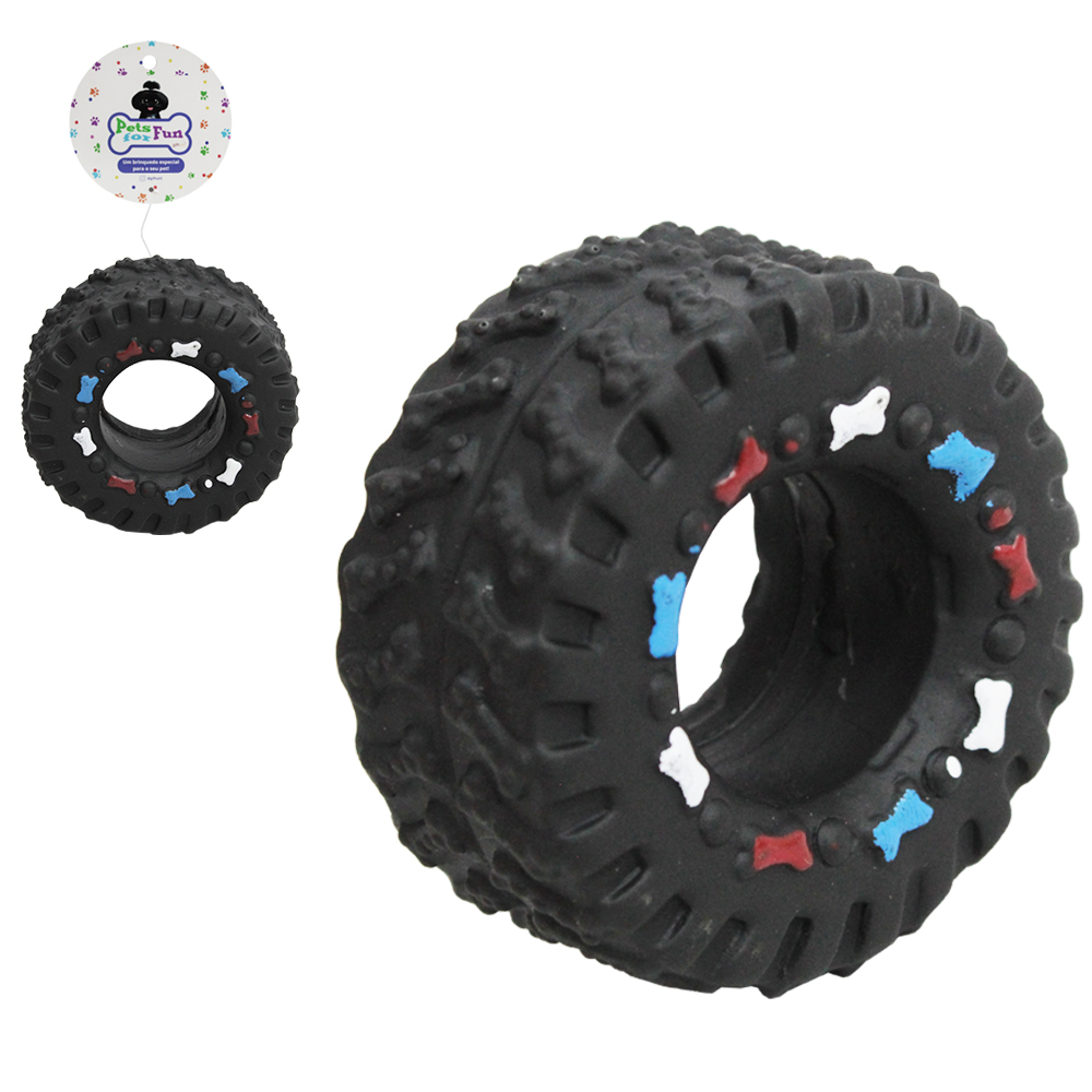 BRINQUEDO PARA CACHORRO PNEU DE PVC COM SOM 3,5X7,5CM DE Ø