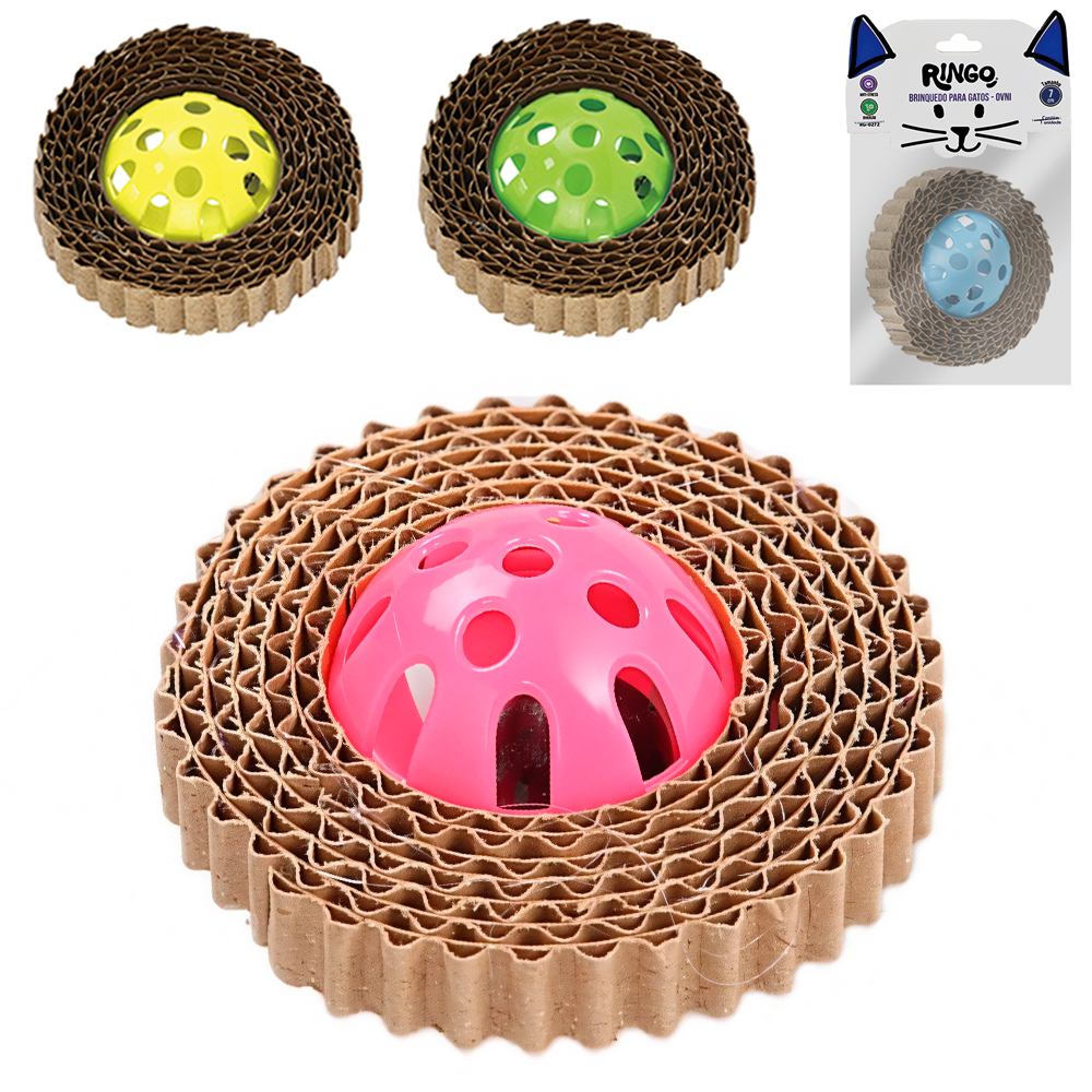 BRINQUEDO PARA GATO OVNI DE PAPELAO E PLASTICO COM GUIZO 4X7CM DE Ø