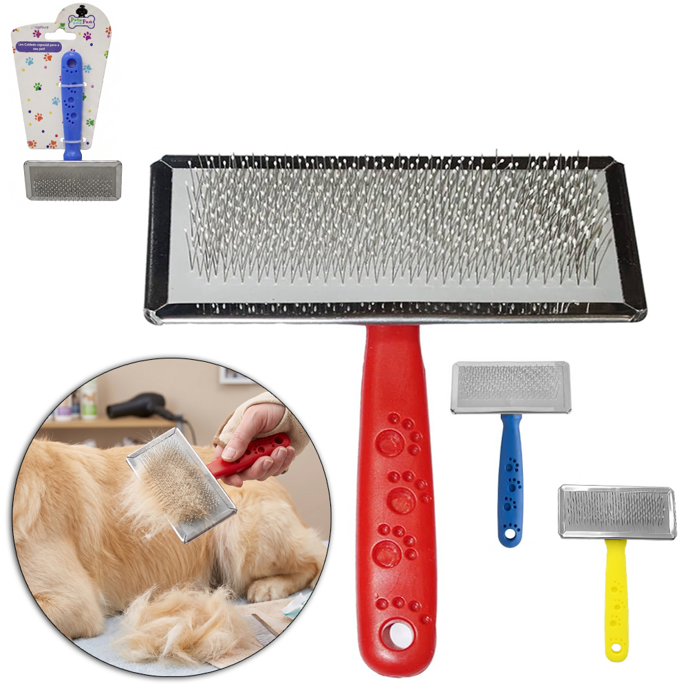 ESCOVA RASQUEADEIRA PARA CACHORRO E GATO CABO PLASTICO 14X8,5CM