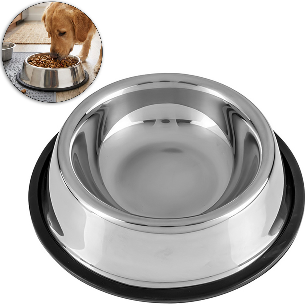 COMEDOURO / BEBEDOURO DE INOX COM PE ANTIDERRAPANTE 550ML 5X21,5CM DE Ø 