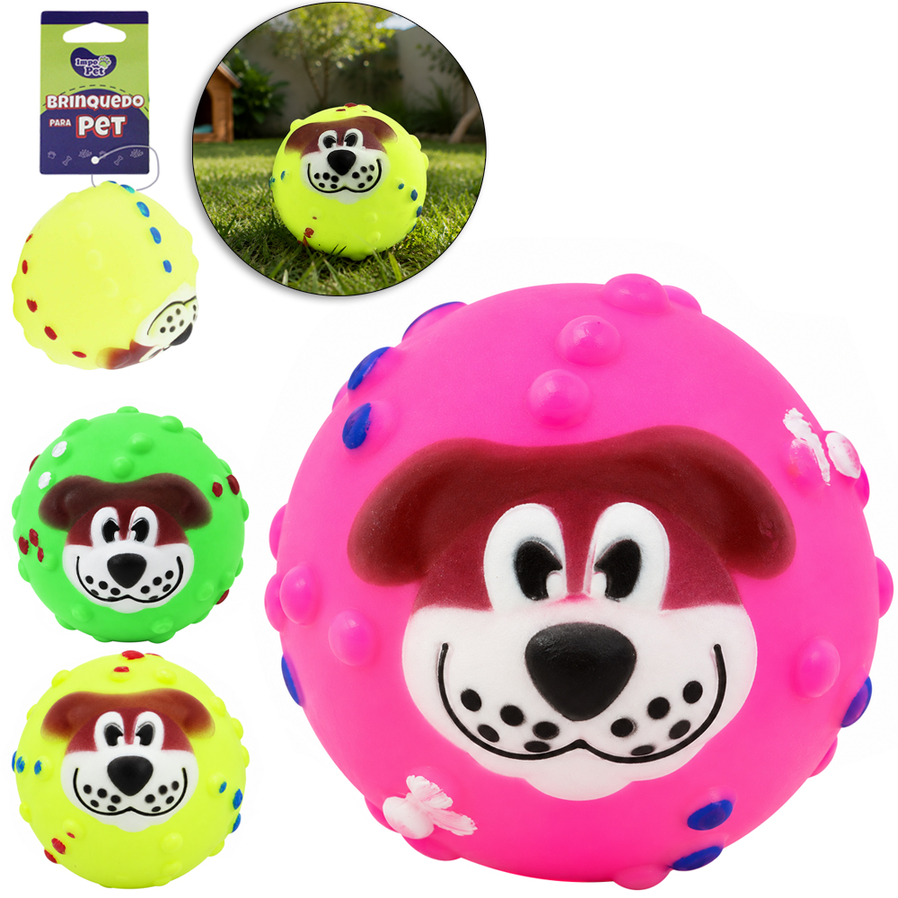 BRINQUEDO PARA CACHORRO BOLA CARINHA DE CACHORRO DE VINIL COM SOM 6,5CM DE Ø IMPO PET