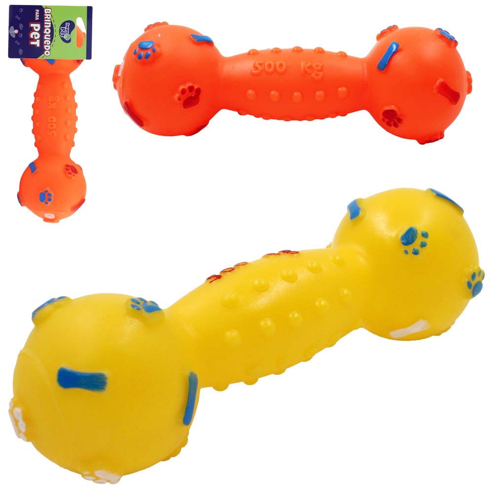 BRINQUEDO PARA CACHORRO HALTERES OSSOS / PATAS DE VINIL COM SOM 18X5,5CM IMPO PET