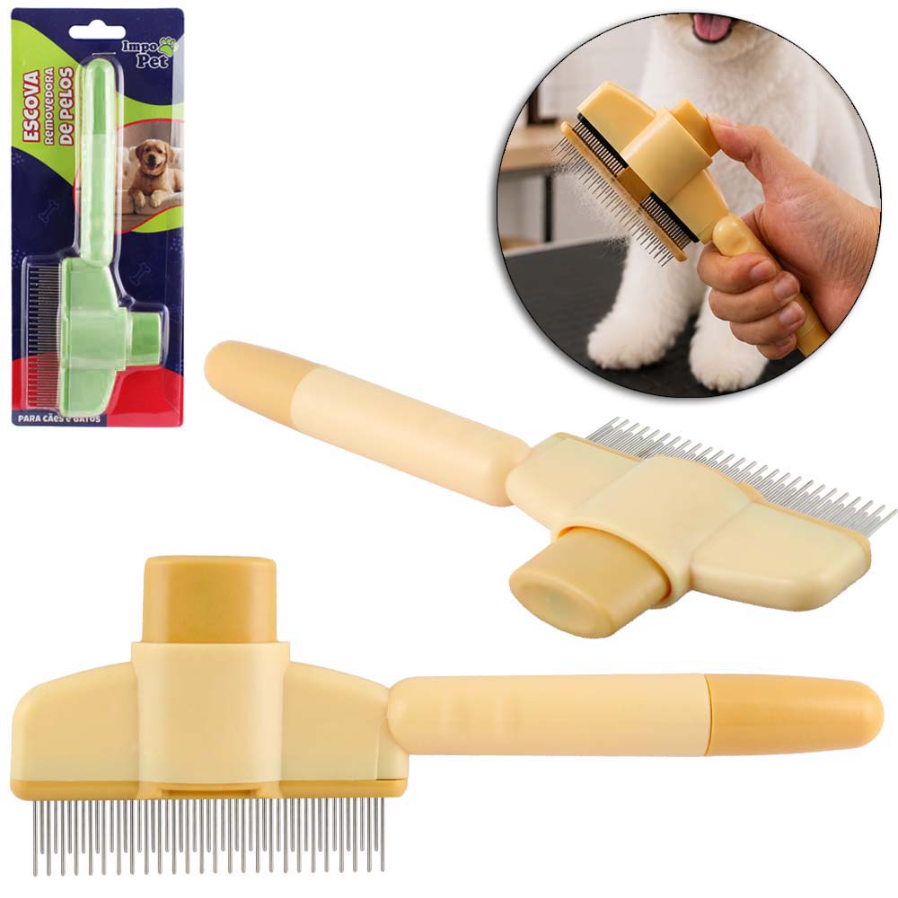 ESCOVA INTELIGENTE TIRA PELOS RASQUEADEIRA PARA CACHORRO E GATO CABO PLASTICO 20X7,5X2CM IMPO PET