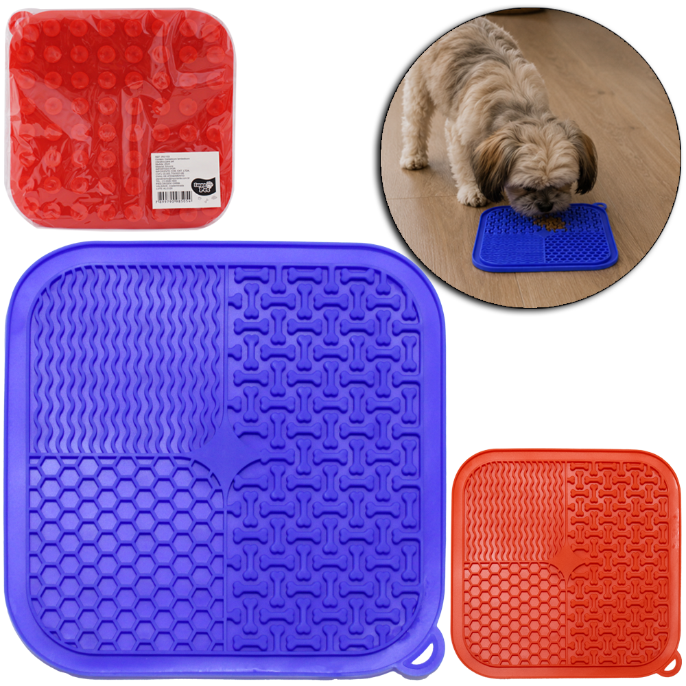 COMEDOURO / LAMBEDOURO DE SILICONE QUADRADO COM VENTOSA 20CM IMPO PET