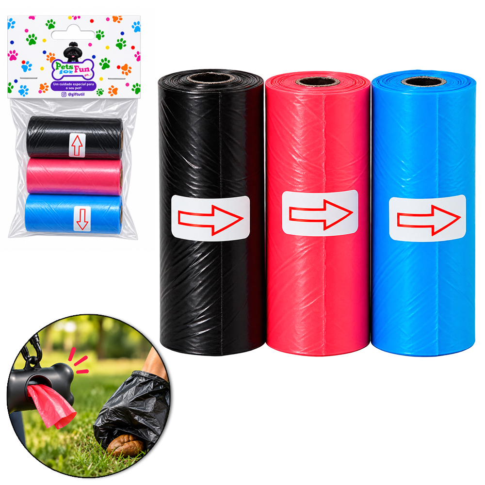 SACO / SAQUINHO COLETOR PARA FEZES ANIMAL DE PLASTICO LISO COM 45 PECAS 26X23CM 