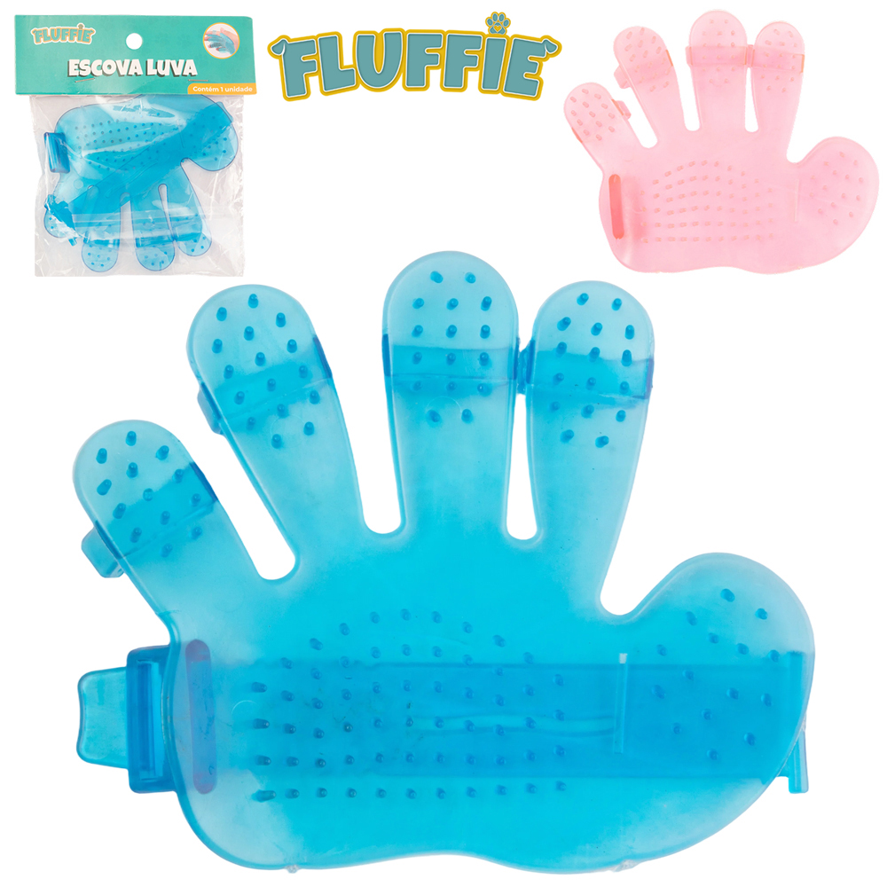 LUVA ESCOVA RASQUEADEIRA TIRA PELOS DE SILICONE PARA CACHORRO E GATO FLUFFIE 12,5X10X1,7CM