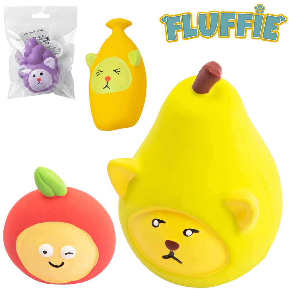 BRINQUEDO MORDEDOR PARA CACHORRO PERA / BANANA / MACA / UVA DE LATEX COM SOM FLUFFIE