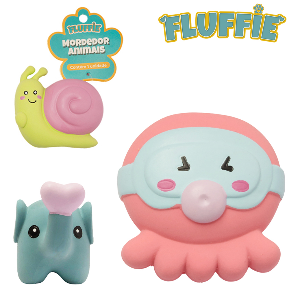 BRINQUEDO MORDEDOR PARA CACHORRO CARACOL / ELEFANTE / POLVO DE LATEX COM SOM FLUFFIE