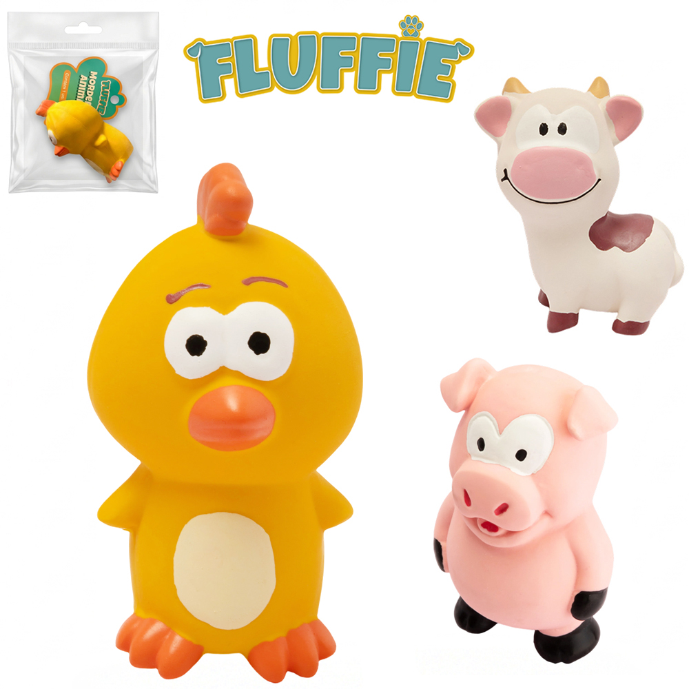BRINQUEDO MORDEDOR PARA CACHORRO PORCO / PINTINHO / VACA DE LATEX COM SOM FLUFFIE