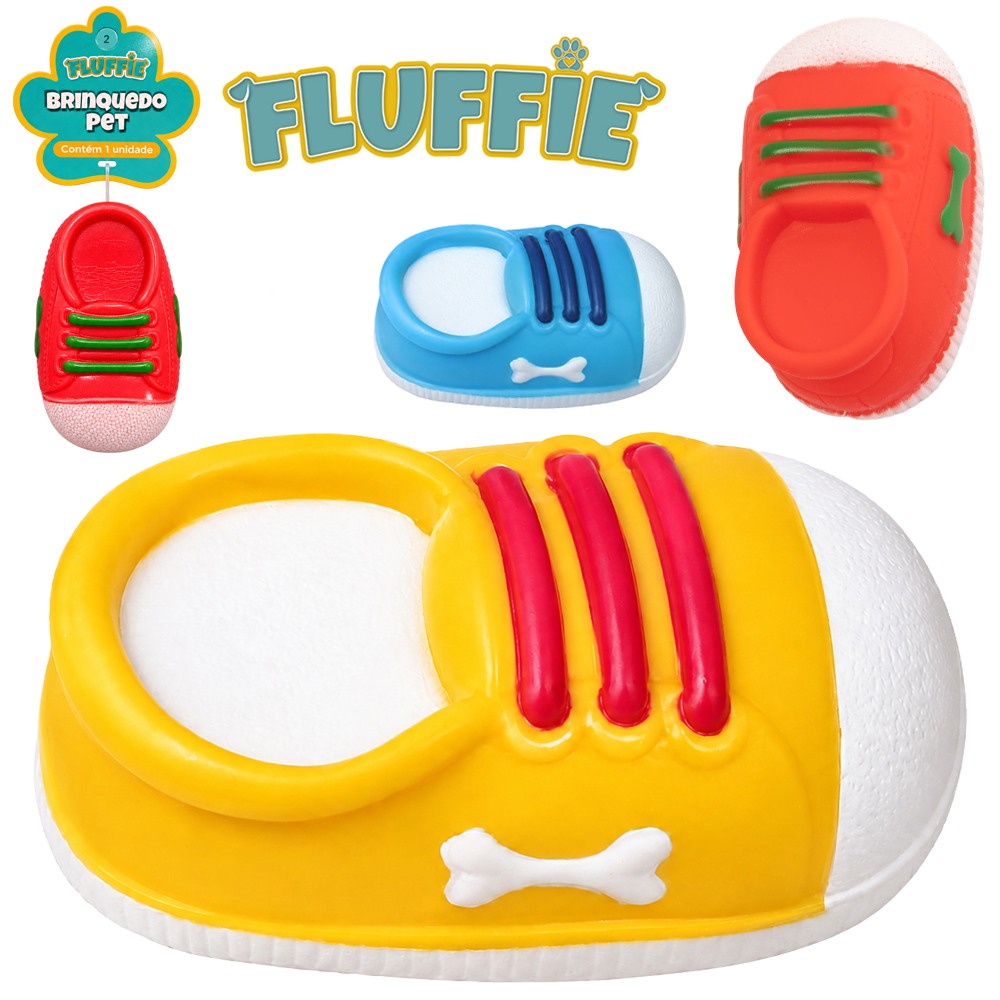 BRINQUEDO PARA CACHORRO TENIS DE VINIL COM SOM FLUFFIE 9,2X5,5X3,4CM