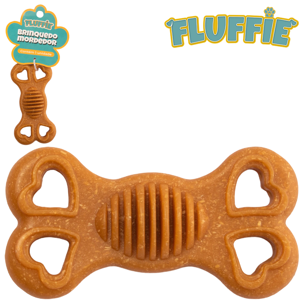 BRINQUEDO MORDEDOR PARA CACHORRO OSSO DE PLASTICO FLUFFIE 9,3X4,7X2,4CM